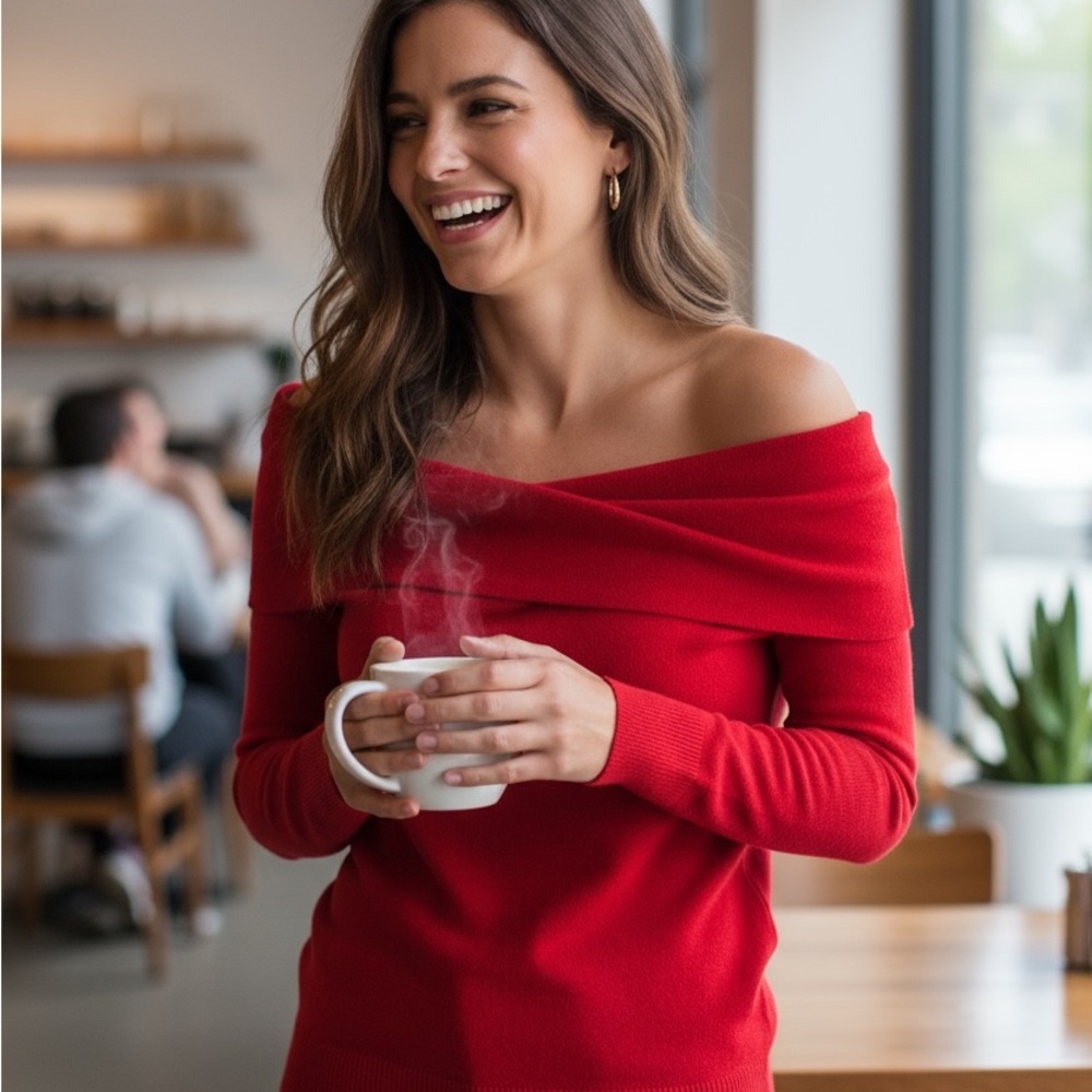 INC International Concepts Red Off-Shoulder Sweater